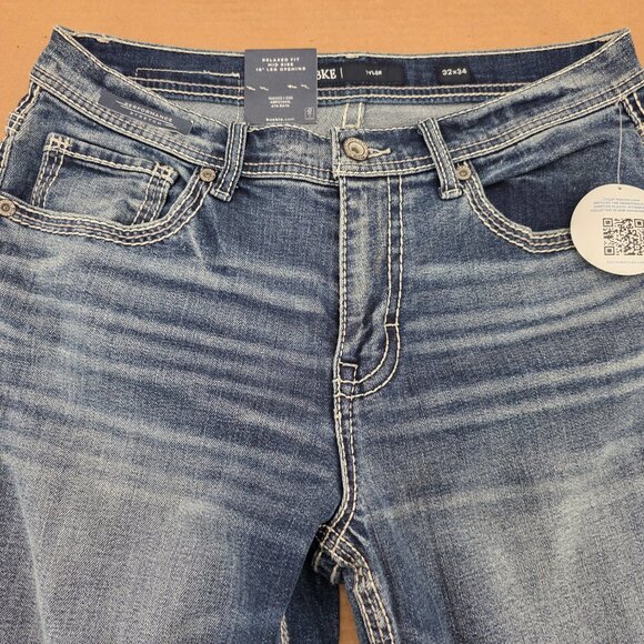 Buckle BKE Tyler Straight Leg Jeans Mens 32x34 Blue Stretch Whiskered Denim - Picture 12 of 15